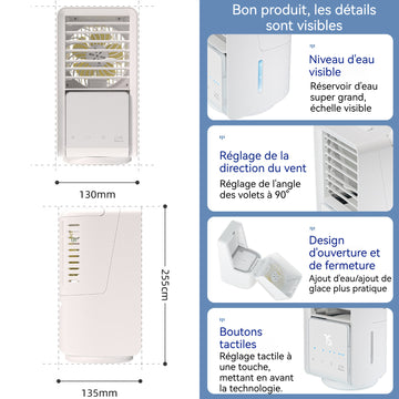 Ventilateur de bureau 13x13,5x22,5cm avec lumières LED/fonction de pulvérisation/affichage numérique mini refroidisseur d'Air
